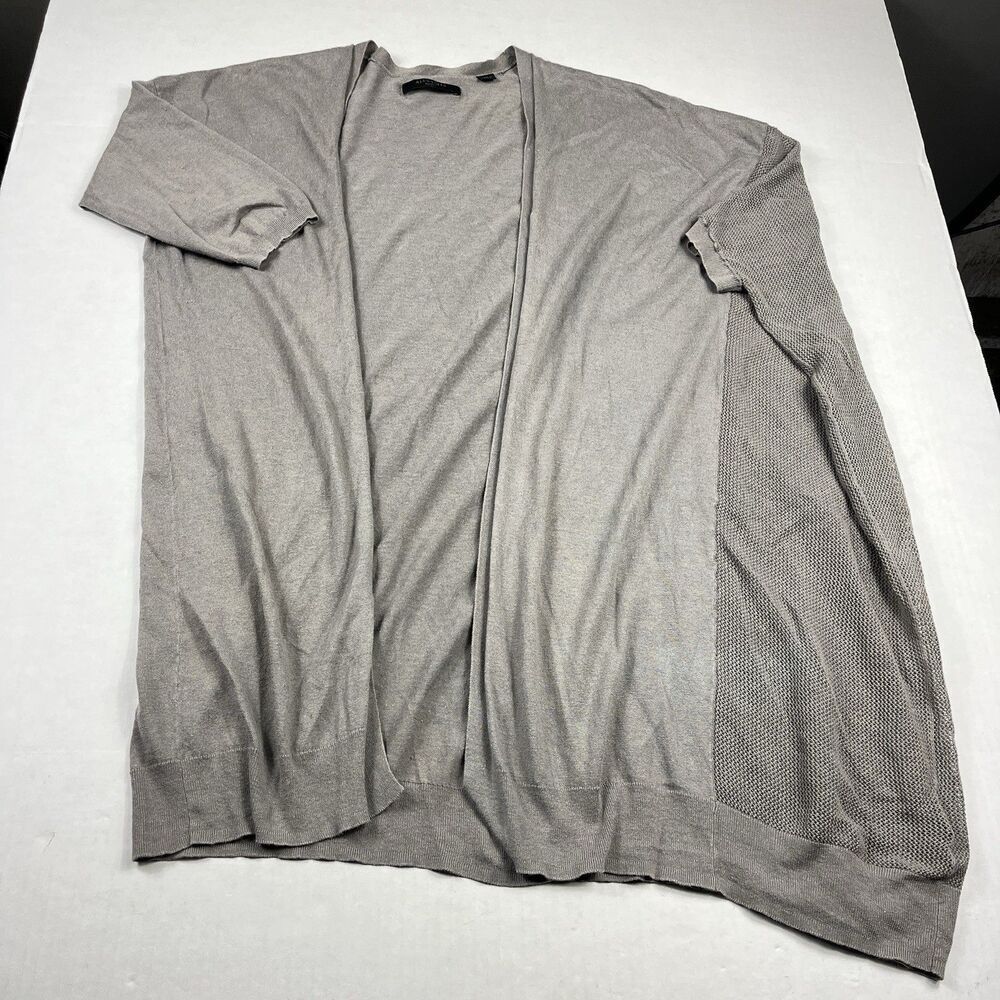Allsaints Womens Linen Blend Cardigan Sweater Gray Short Sleeve Asymmetric SMALL